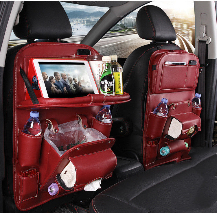 PU Leather Car Storage Bag Multifunction Seat Back Tray Hanging Bag Wa