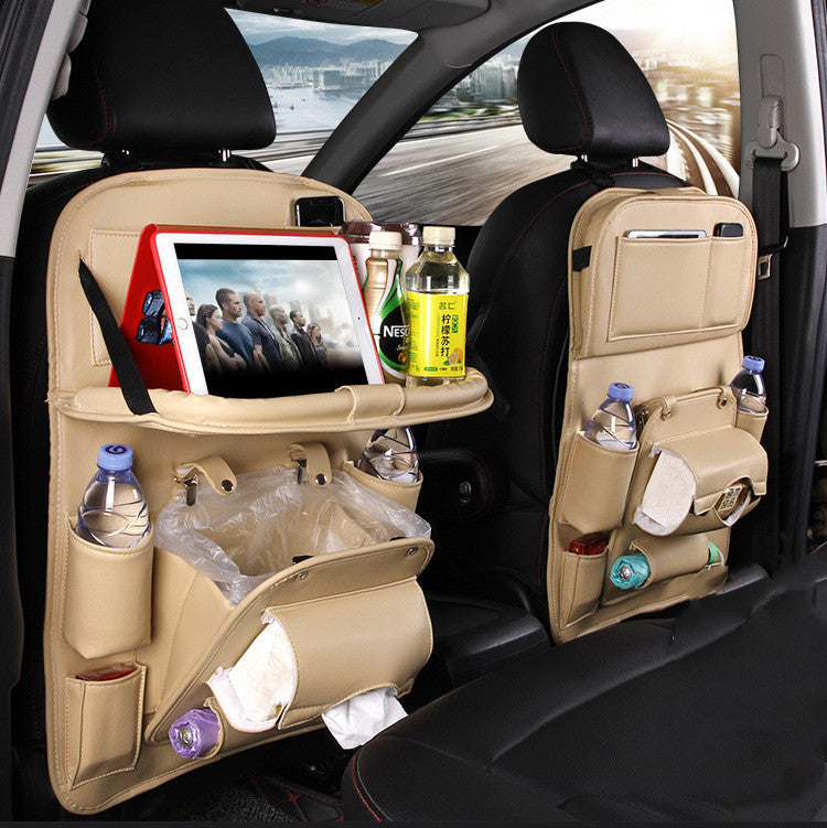 PU Leather Car Storage Bag Multifunction Seat Back Tray Hanging Bag Wa