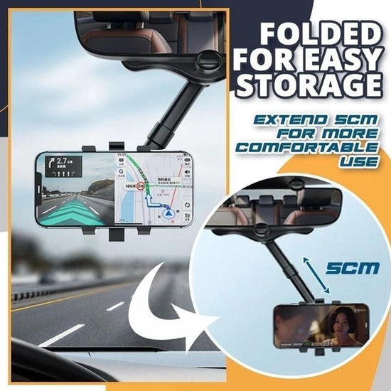 Rearview Mirror Phone Holder For Car Rotatable And Retractable Car Pho