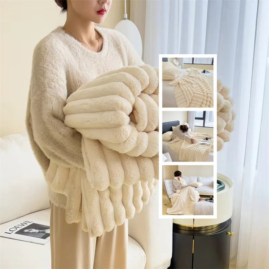 Soft Wind Bubble Velvet Blanket Warm Solid Rabbit Fur Blankets Double-